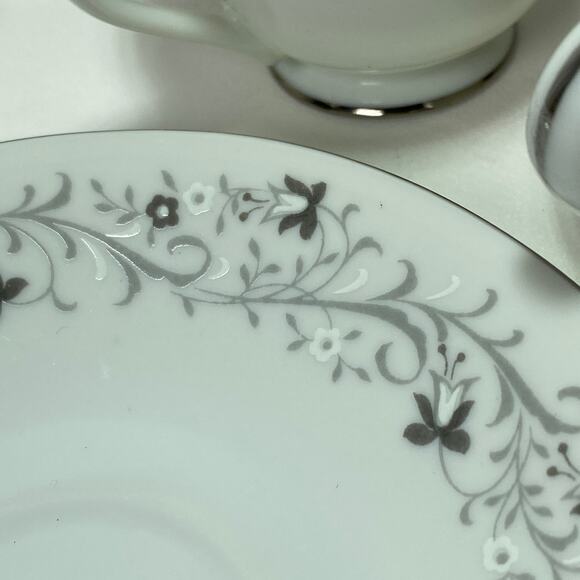 Moon Mist 3000 Miniature Fine China Gray & Black Cup & Saucer W/Silver Trim - Picture 5 of 9